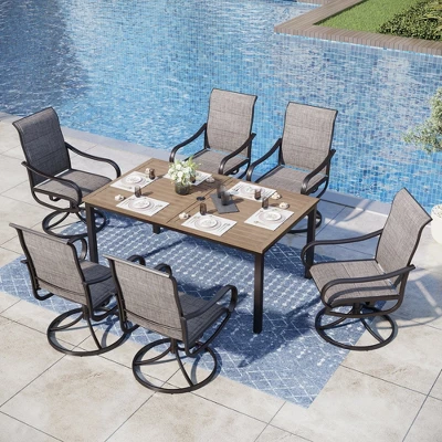 Captiva Designs 7pc Outdoor Patio Rectangle Metal Dining Table & Grayish Brown Textilene Swivel Chairs 17 Captiva Designs 7pc Outdoor Patio Rectangle Metal Dining Table & Grayish Brown Textilene Swivel Chairs - Image 15