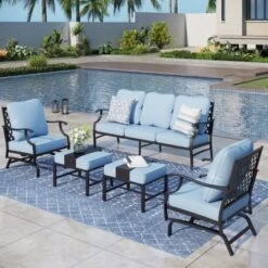 Captiva Designs 5pc Metal Patio Outdoor Conversation Set With Rocking Grid-back Chairs And Ottomans -Furniture GUEST 16a5674b 4f69 4c4e 9de2 5b7c327bc2c4