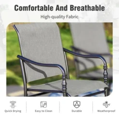 Captiva Designs 5pc Patio Dining Steel Dining Table With Umbrella Hole & Gray Textilene Arm Chairs -Furniture GUEST 16d05ed4 bb69 4a52 963f 012abfb3b687 1