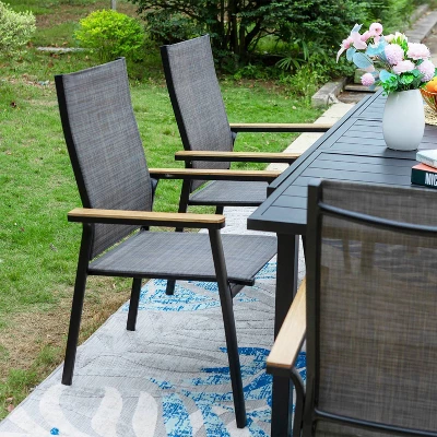 7pc Patio Set With Expandable Table & Lightweight Aluminum Frame Stackable Sling Chairs - Captiva Designs 8 7pc Patio Set With Expandable Table & Lightweight Aluminum Frame Stackable Sling Chairs - Captiva Designs - Image 6