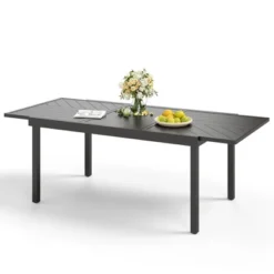 Captiva Designs 1pc Outdoor Patio Dining Spacious Rectangle Black Metal Table With Steel Frame -Furniture GUEST 177fa203 8045 4c28 95cb 7c3eb84bb130