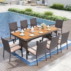 Captiva Designs 9pc Acacia Wood Patio Furniture Set With Expandable Dining Table & Arm Chairs -Furniture GUEST 179ae257 8bcd 4f81 aea7 fd1a6776999e