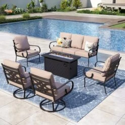 Captiva Designs 6pc Extra Large Metal Outdoor Patio Fire Pit Set With Swivel Pattern-back Chairs -Furniture GUEST 1809a960 d79d 43b3 bdf8 aae8e34ef5fd
