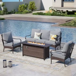 Captiva Designs 4pc Extra Large Metal And Rattan Outdoor Patio Fire Pit Set With Armchairs -Furniture GUEST 18c21ea3 5066 452d a86c e10e41a8e8cf