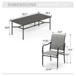 Captiva Designs 9pc Spacious Slat-top Rectangle Metal Table With Umbrella Hole & Fixed Steel Chairs With Gourd Head Armrests -Furniture GUEST 192fb903 4be6 431c af49 7b0aac1ff515