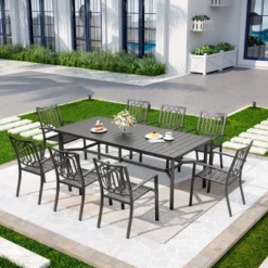 Captiva Designs 9pc Spacious Slat-top Rectangle Metal Table & Steel Stackable Chairs -Furniture GUEST 19cc362b efea 4cf2 88ac db5a9a4892bf