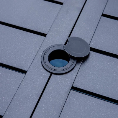 7pc Patio Dining Set, Rectangle Steel Table With Umbrella Hole, Stackable Stripe Pattern Arm Chairs - Black - Captiva Designs 5 7pc Patio Dining Set, Rectangle Steel Table With Umbrella Hole, Stackable Stripe Pattern Arm Chairs - Black - Captiva Designs - Image 3