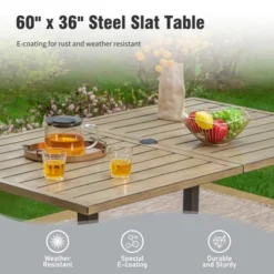 Captiva Designs 7pc Outdoor Patio Wood-look Slatted Top Steel Dining Table & Sling Fixed Chairs -Furniture GUEST 1ad6b74e 8c9c 40c1 9509 4a8bb4205ea6 2