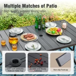 Captiva Designs 7pc Patio Dining Black Rectangular Table With Umbrella Hole & Metal Chairs With Seat Cushions And Waist Pillows -Furniture GUEST 1aee9265 3014 4057 91d8 075e21305750 1