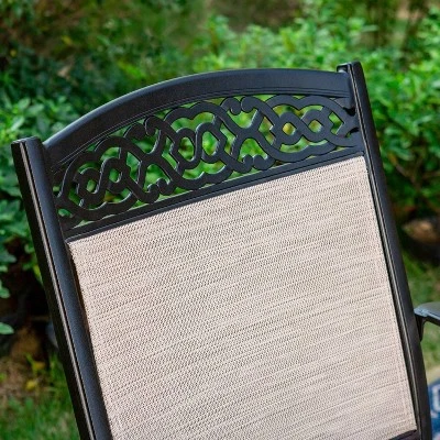 5pc Outdoor Dining Set With Sling Chairs & Metal Square Table With Umbrella Hole - Captiva Designs 4 5pc Outdoor Dining Set With Sling Chairs & Metal Square Table With Umbrella Hole - Captiva Designs - Image 2