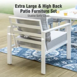 Captiva Designs 5PC Aluminum Outdoor Patio Conversation Set With Ottoman -Furniture GUEST 1b8e4f9b 6d01 4f83 afaa 5707ce5f5653