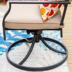 5pc Outdoor Dining Set With Stackable Swivel Chairs With Cushions & Round Metal Table With Umbrella Hole - Black - Captiva Hole -Furniture GUEST 1beb588c 4d30 4b48 bea9 b59a300c4cad