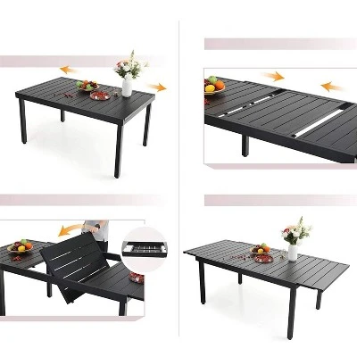 7pc Metal Patio Dining Set With Rectangular Expandable Table & 6 Chairs - Black - Captiva Designs 8 7pc Metal Patio Dining Set With Rectangular Expandable Table & 6 Chairs - Black - Captiva Designs - Image 6