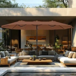 Captiva Designs 9'x15' Rectangular Outdoor Market Umbrella With Crank Handle Light