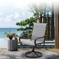 Captiva Designs 7pc Black Round Slatted Steel Table With Umbrella Hole & Textilene Swivel Chairs -Furniture GUEST 1d13a2c4 718d 48f7 86f4 5675ce9bc86d