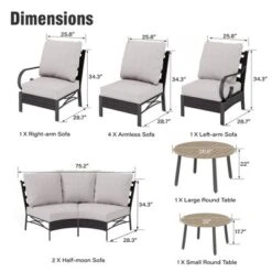Captiva Designs 12pc Outdoor Half-Moon Sectional Patio Conversation Sets With 2 Round Table For Garden, Poolside, Balcony, Backyard