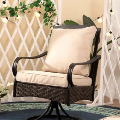 5pc Outdoor Dining Set With Swivel Chairs With Seat & Back Cushions & Square Metal Slat Table With 1.57" Umbrella Hole - Captiva Designs -Furniture GUEST 1deac097 dc07 4da5 a92d 50fe3fbefab2