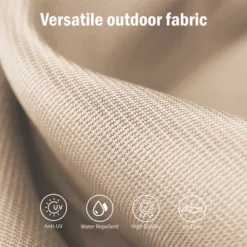 Captiva Designs 8pc Patio Geometric Pattern Rectangle Dining Table & Rattan Swivel Chairs & Beige Umbrella -Furniture GUEST 1e8bf76e ccb9 41b7 84c0 c413a899f2ad 3