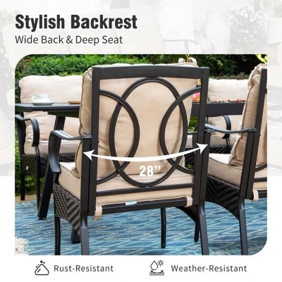 Captiva Designs 9pc Patio Dining Extendable Steel Rectangle Table & Rattan Metal Fixed Chairs & Swivel Arm Chairs 9 Captiva Designs 9pc Patio Dining Extendable Steel Rectangle Table & Rattan Metal Fixed Chairs & Swivel Arm Chairs - Image 7