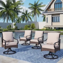 Captiva Designs 5pc Outdoor Patio Metal Dining Table & Rattan Chairs With Removable Cushions -Furniture GUEST 1efaf2bc 4b21 4f2d 818d 5a802ff39b15