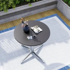 Captiva Designs 1pc Outdoor Patio Steel Dining Table With Sturdy Pedestal Base And X-Shaped Legs -Furniture GUEST 1f0deb2e 9c7d 4042 82f6 235530a56a0d