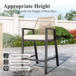 Captiva Designs Outdoor Patio Dining Bar Set With Steel Bar Table & Rattan Bar Stools With Cushions -Furniture GUEST 1fb3d7f5 9218 4c33 9e1b be3615f5dab9