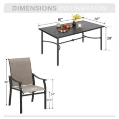 Captiva Designs 7pc Patio Outdoor Dining Rectangle Steel Table With Umbrella Hole & Brown Textilene Arm Chairs -Furniture GUEST 2038a80a 7e1e 4e8b 8914 db7d2bb426cc