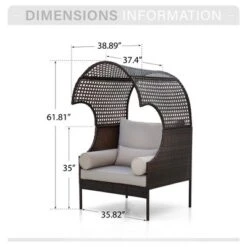 Captiva Designs Outdoor Oversized Brown Lounge Wicker Rattan Egg Chair With Cushion For Patio, Porch, Garden, Balcony, Indoo