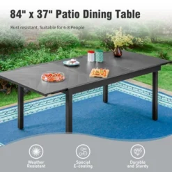 Captiva Designs 7pc Patio Dining Rectangular Black Steel Table & High Back Padded Grayish Brown Sling Armrest Chairs -Furniture GUEST 221a9ccd eba6 4bc1 a46a 49d3b8df41a1 2