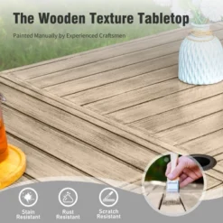 Captiva Designs 9pc Spacious Slat-top Square Metal Table With Umbrella Hole & Brown Textilene Fixed Chairs -Furniture GUEST 222d9350 d1e1 4162 ba7b 490d6a01ab60