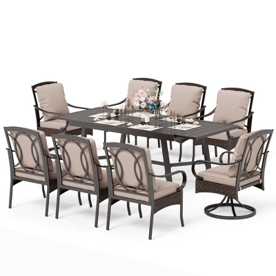 Captiva Designs 9pc Patio Dining Extendable Steel Rectangle Table & Rattan Metal Fixed Chairs & Swivel Arm Chairs 17 Captiva Designs 9pc Patio Dining Extendable Steel Rectangle Table & Rattan Metal Fixed Chairs & Swivel Arm Chairs - Image 15