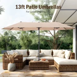 Captiva Designs 8pc Patio Dining Set With Rectangular Steel Table & Black Steel Chairs & Beige Umbrella -Furniture GUEST 2416305d 7ea3 4f6e 9c37 4485791d4b11 2