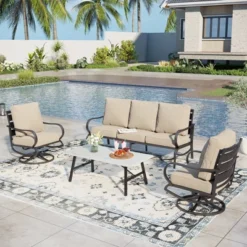 Captiva Designs 4 PCS Metal Patio Furniture Conversation Set With Swivel Armchairs For Garden Porch Backyard -Furniture GUEST 2439d37c ce86 48c7 87a8 8be3d7256c45