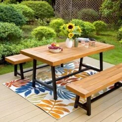 3pc Acacia Patio Dining Set With 2 Benches - Teak - Captiva Designs -Furniture GUEST 247e0256 03f1 4567 8480 589dc537cbbf