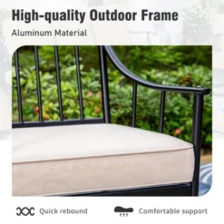 Captiva Designs 7pc Patio Wood-look Slat-top Steel Table With Umbrella Hole & Stylish Cushioned Arm Metal Chairs -Furniture GUEST 256b0fb1 bda1 4d73 8869 54fc41cf1171 4