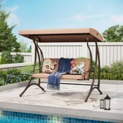 Outdoor 3 Person Glider With Cushions & Small Side Table - Captiva Designs -Furniture GUEST 25c62172 c08c 490c 944b 53802221ec10