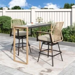 Captiva Designs 1pc Patio Outdoor Dining Rectangle Steel Bar Table With Steel Frame -Furniture GUEST 25d34c5b 9041 4f56 99ae 25b9d5f63bfc