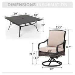 Captiva Designs 9pc Spacious Slat-top Square Metal Table & Rattan Metal Chairs With Thick Cushions -Furniture GUEST 25f5cd10 dc18 454f a5ee c25e7a84dc67