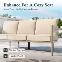 Captiva Designs 4 Pieces Outdoor Patio Wood-Like Furniture Conversation Set With Ultra Thick Cushion And Nesting Coffee Table -Furniture GUEST 25f9faf5 3a2a 4ec8 a0ce ec088f70fa63