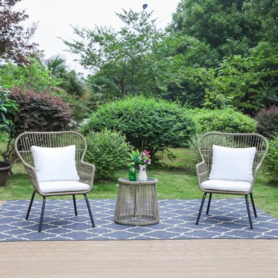 3pc Outdoor Rattan Conversation Set With Cushions - Captiva Designs 11 3pc Outdoor Rattan Conversation Set With Cushions - Captiva Designs - Image 9