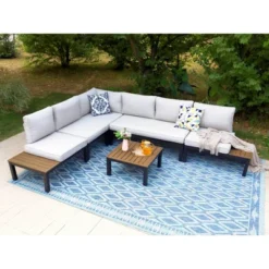 Captiva Designs 6pc Outdoor Conversation Set With Sectional Sofa Beige -Furniture GUEST 27fcbf9b c983 413a 8f3a 1605a0bc6c3f