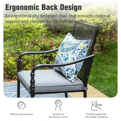 Captiva Designs 7pc Outdoor Dining Steel Table With Umbrella Hole & Metal Frame Arm Chairs 7 Captiva Designs 7pc Outdoor Dining Steel Table With Umbrella Hole & Metal Frame Arm Chairs - Image 5