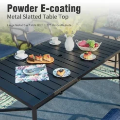 Captiva Designs 7pc Slatted Top Rectangle Metal Bar Table With X-Shaped Cross Bracket & Sling Swivel Bar Stools -Furniture GUEST 29550e30 37bd 4468 af54 4dd28148a9a7