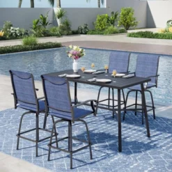 Captiva Designs 5pc Rectangle Steel Bar Table With C-shaped Cross Bracket & High Bar Stools -Furniture GUEST 2980385d 2c9a 46c6 9148 3dbb18ad4042