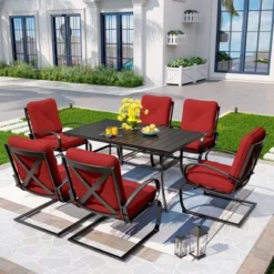 7pc Patio Dining Set With Rectangle Table With 2.6" Umbrella Hole & C-Spring Padded Arm Chairs - Captiva Designs -Furniture GUEST 29f77123 f2c3 43c5 9f03 a9f0dc29331e