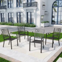 Captiva Designs 6pc Patio Square Table & Fusiform Back Metal Chairs & Beige Umbrella -Furniture GUEST 2a6cc17c 499a 4f1a 808f f8cf98072b8b