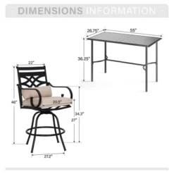 Captiva Designs 5pc Rectangle Steel Bar Table With C-shaped Cross Bracket & High Bar Stools -Furniture GUEST 2a792170 f42a 46ff b6fe 40024c56a021