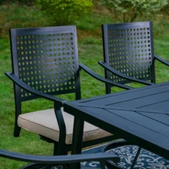 7pc Outdoor Dining Set With Steel Swivel Chairs & Large Rectangle Metal Table With Umbrella Hole - Black - Captiva Designs -Furniture GUEST 2afc9bac fd41 42e7 ab2f 3a08452acc60