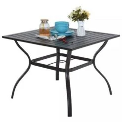 5pc Patio Dining Set With Square Metal Table With Umbrella Hole And Foldable Sling Chairs - Captiva Designs -Furniture GUEST 2bc9e36a d311 460d bf7f a22e893f40d5