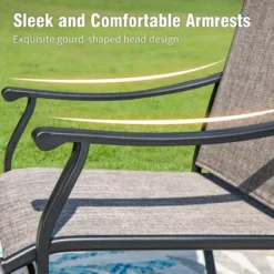 Captiva Designs 5pc Outdoor Dining Steel Table With Umbrella Hole & Brown Textilene Arm Chairs -Furniture GUEST 2c3e35c1 0d7d 4435 a707 4562288e737f